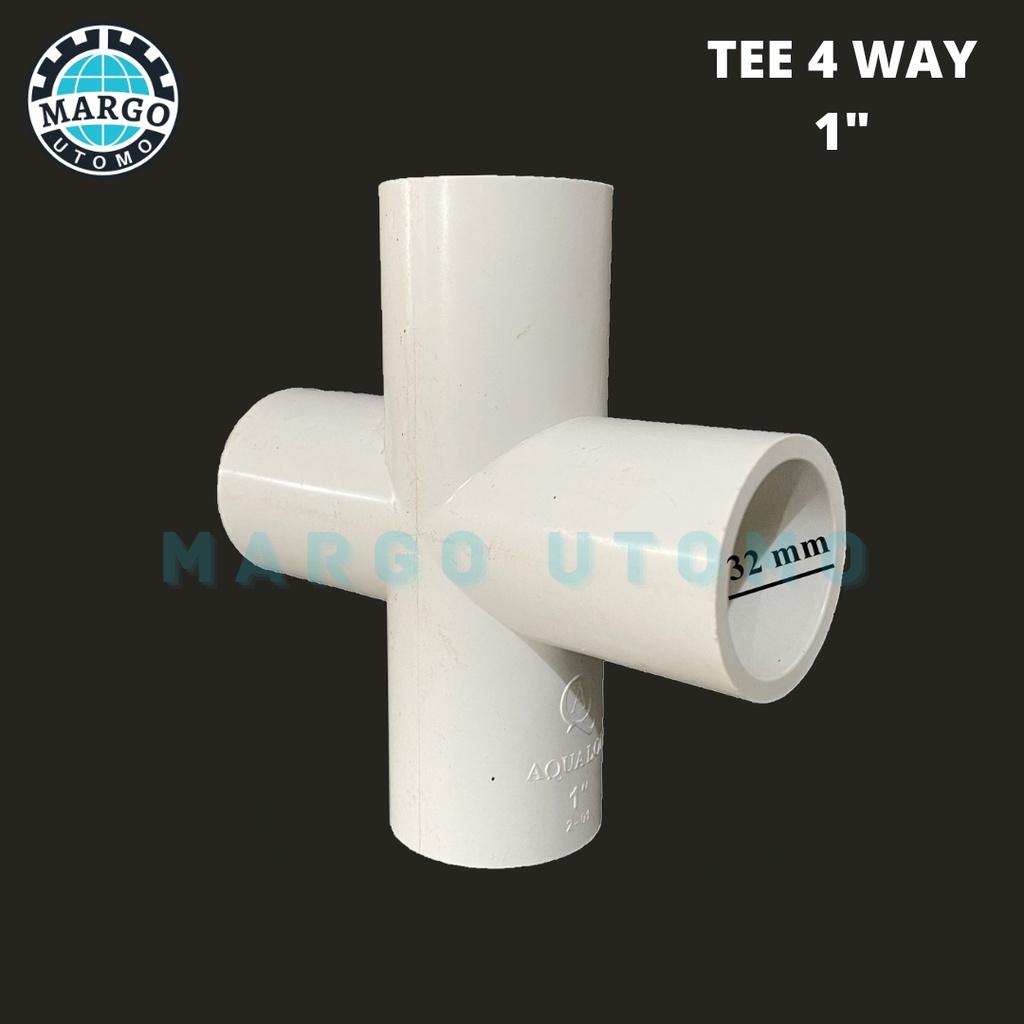 Fitting Tee 4 Way / Cross Tee / Sambungan T Cabang Pipa PVC 90° 1 inch