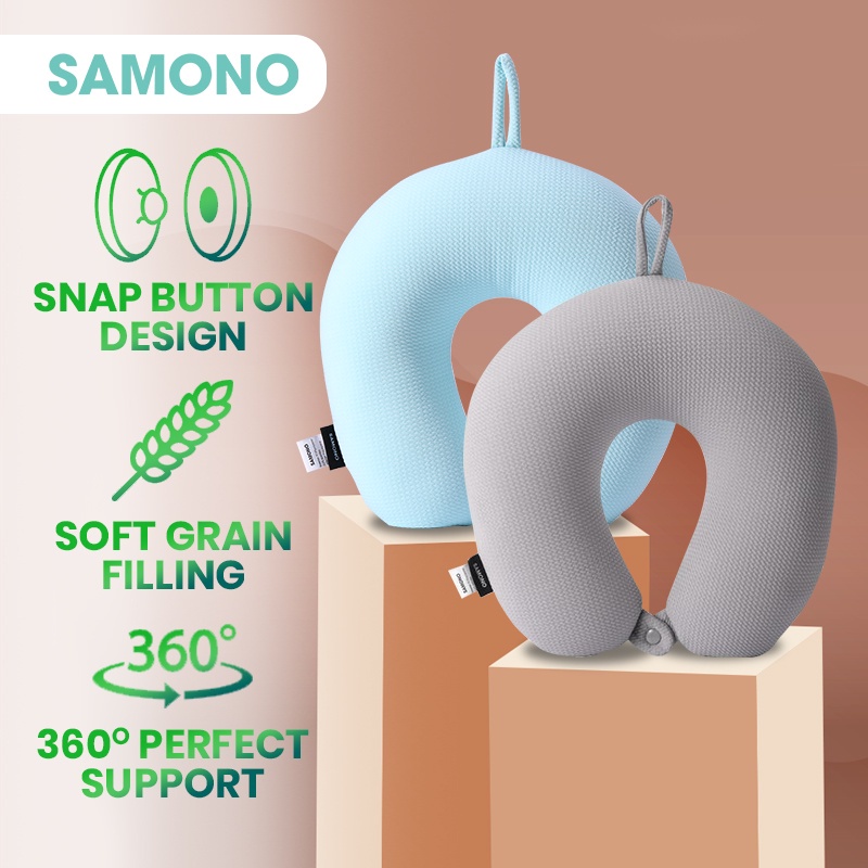 SAMONO Bantal Leher SNP001 Travel Multifungsi 2 in 1 Bantal U 360° dengan Kancing