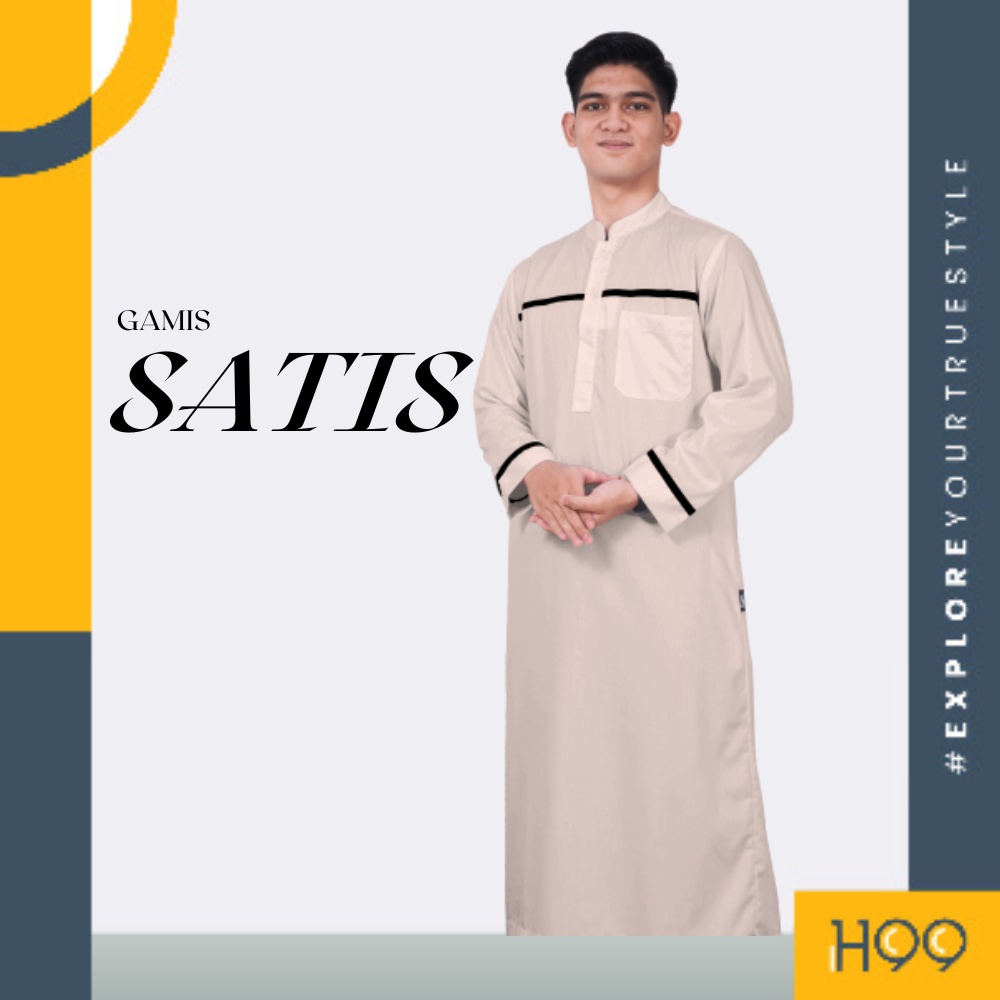 Jubah Gamis SATIS Beige Pria Dewasa Polos Lengan Panjang Bahan Cotton Toyobo Adem Nyaman Dipakai Pro