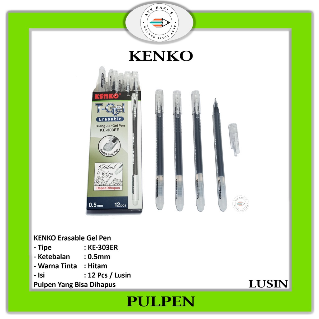 

KENKO - Pulpen Gel Bisa Dihapus T-Gel Erasable KE-303ER Black - Lusin
