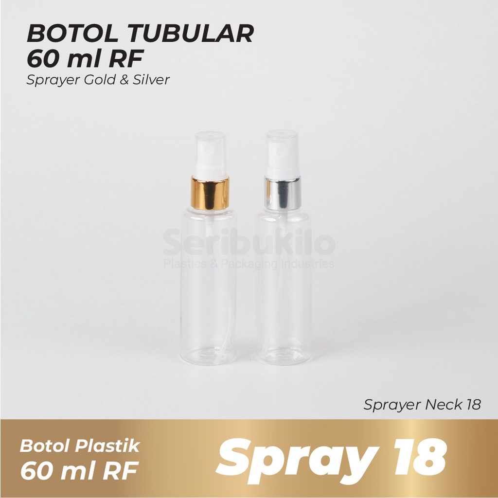 Botol Spray 60 ml RF/ Botol PET RF 60 ml Spray Gold / Botol Tubular RF 60 ml Spray Gold/Silver