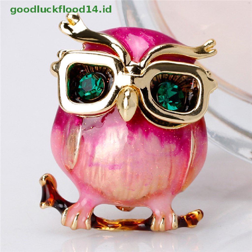 [GOOGFOUR] Enamel Owl Kacamata Bros Pin Hewan Kristal Pesta Pernikahan Bros Pin Hadiah [TOP]