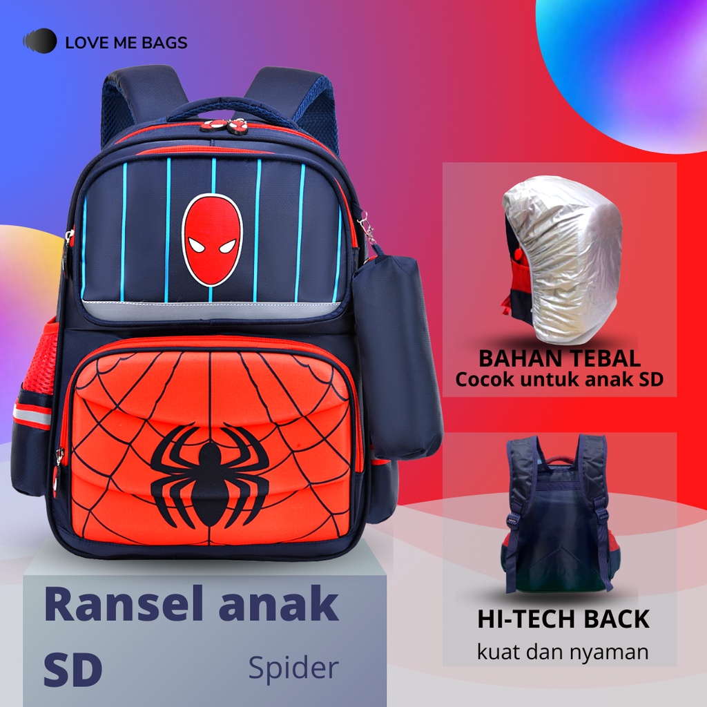 LMB Tas Sekolah Anak Laki SD Import Bahan Nilon Premium Karakter Superhero Timbul 6D Tebal