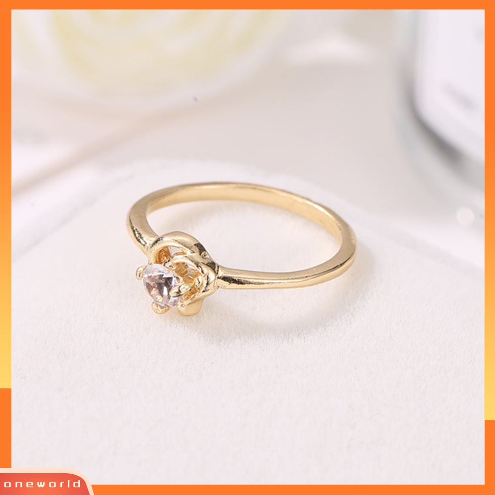 [oneworld] Cinta Hati Liontin Kalung Berlian Imitasi Hias Anting Cincin Wanita Set Perhiasan