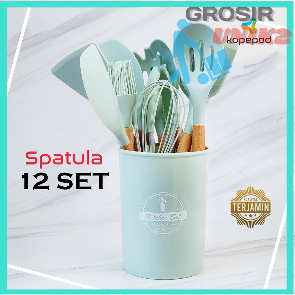 SPATULA SILICON/Silicon Spatula 12 Set Tahan Panas Spatula Sutil Silikon WHITECOLOUR