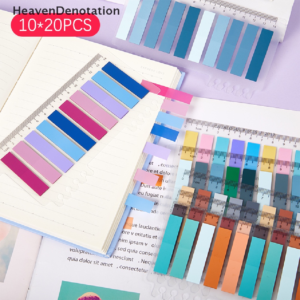[HeavenDenotation] 10 * 20PCS Transparan Indeks Post It Notes Kertas Kantor Sekolah Alat Tulis Rectangu Kecil Neon Stiker Strip Sticky Note Writable Paper Long Mark HD