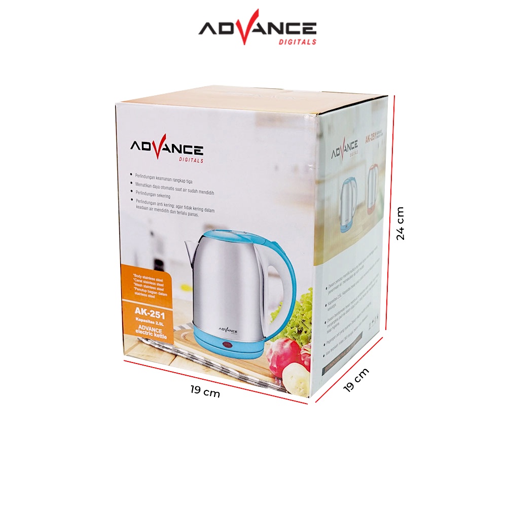 Teko Listrik Electric Kettle Advance AK-251 Kapasitas 2.5 Liter Stainless Steel