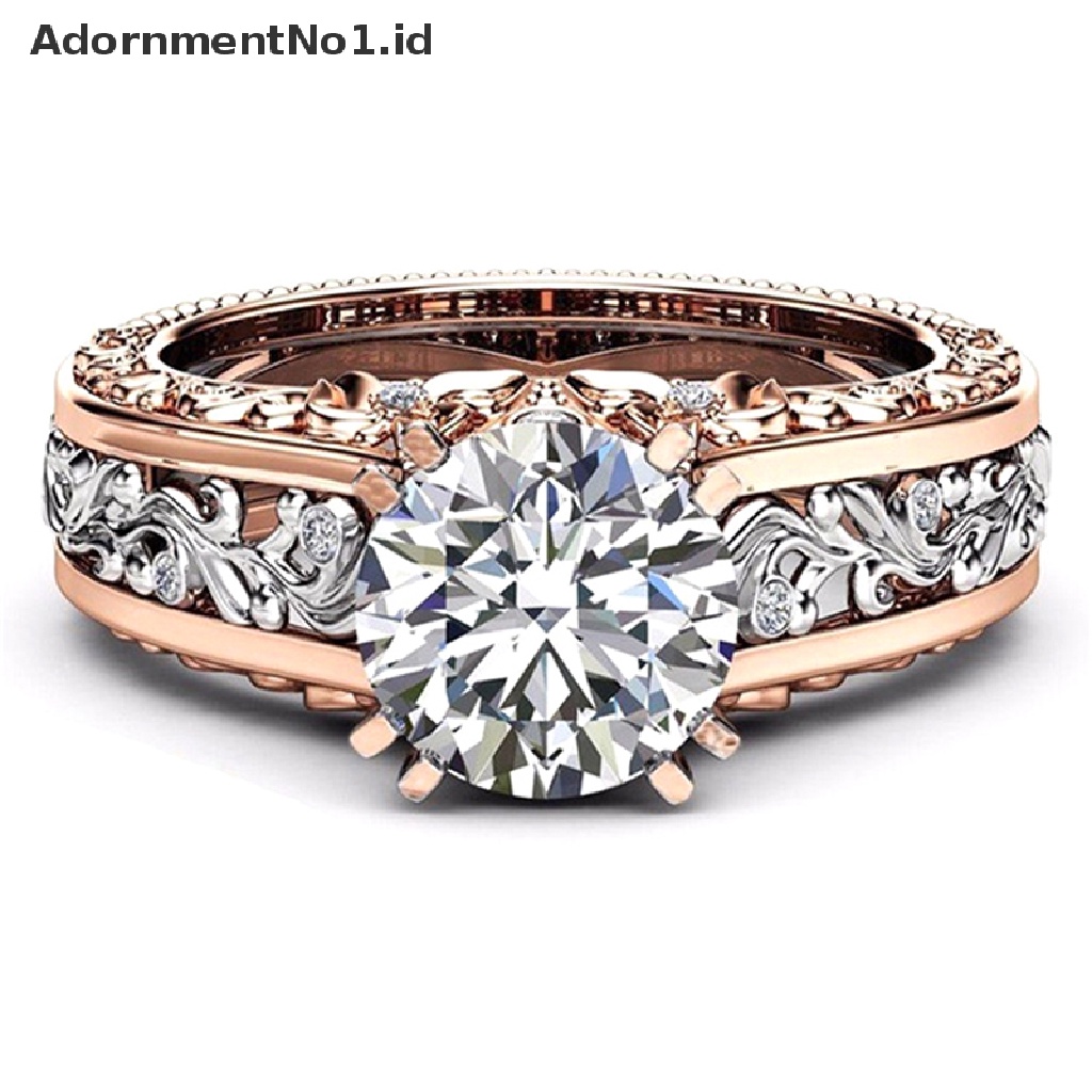 [AdornmentNo1] 1pc Women Ring Metal Hollow Ukiran Pola Zirkon Kristal Pasangan Cincin Pengantin Pertunangan Pernikahan Perhiasan Batu Permata Berlian Cincin Hadiah [ID]