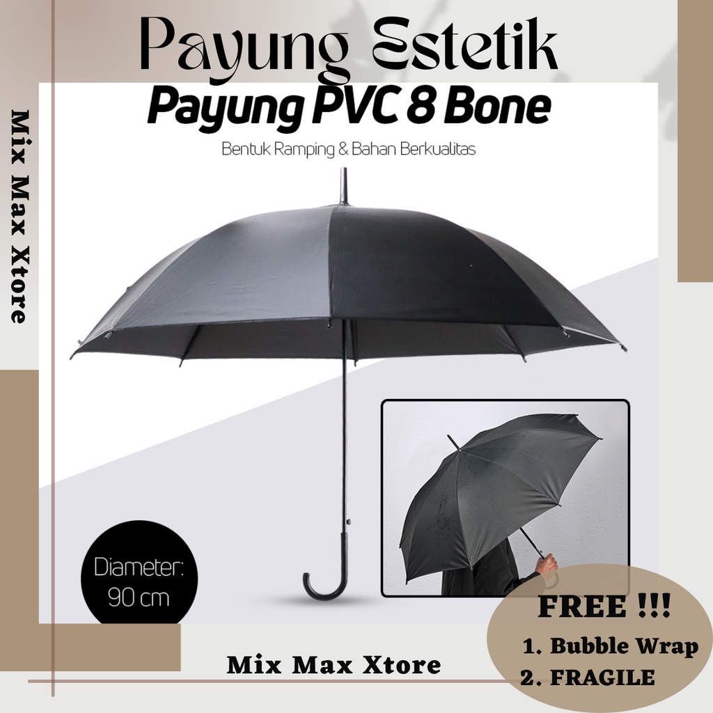 Payung PVC Transparan 8 Bone 90 cm - Black (P075) Payung Hujan Payung Pria Payung Elegan Payung estetik