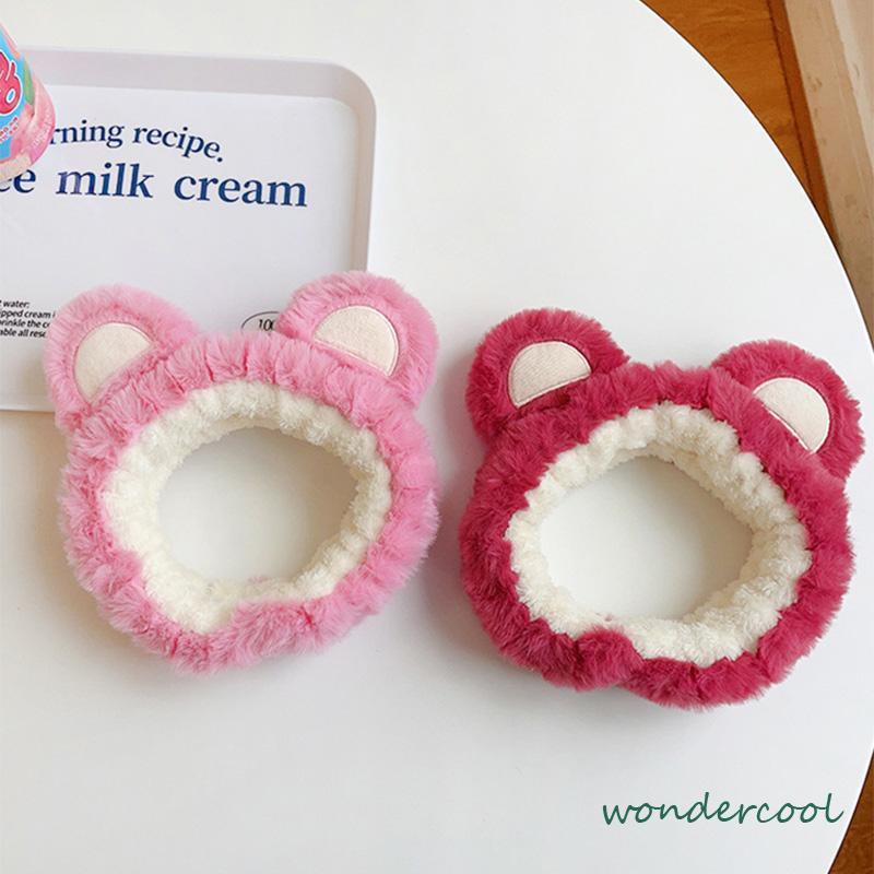 Ikat Kepala Beruang Stroberi Mewah Ikat Kepala Cuci Muka Wanita Hiasan Kepala Jepit Rambut Lucu-Won