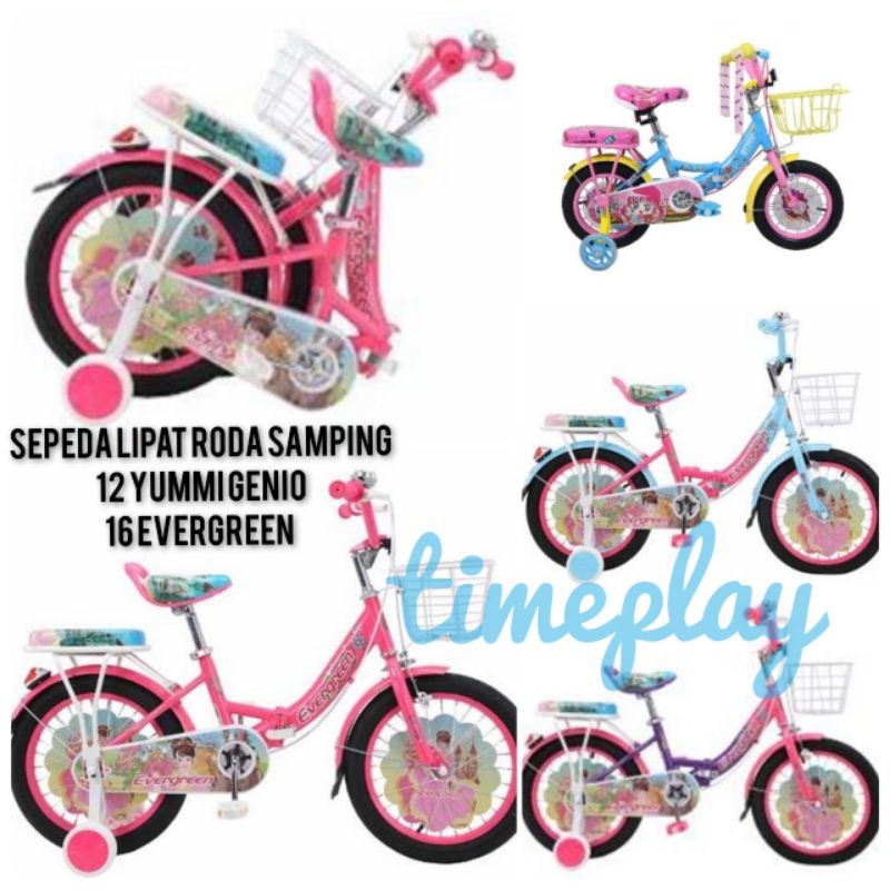 Sepeda Lipat Anak Perempuan Keranjang Roda samping 12 inch Genio Yummi 16 inch Evergreen