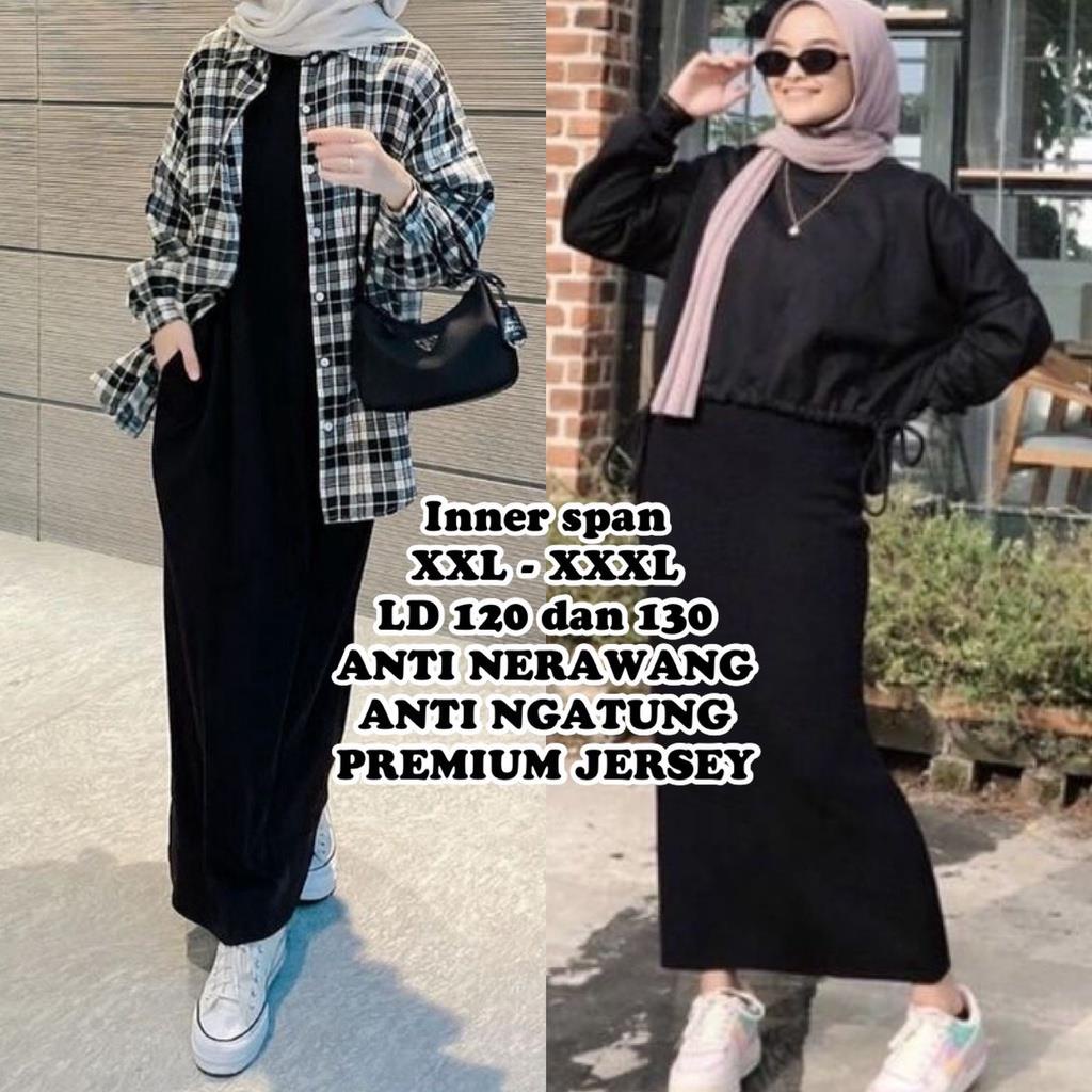 YA 857 - Inner Span Inspan Long Dress Kutung Jersey Bahan Stretch M L XL XXL XXXL Jumbo