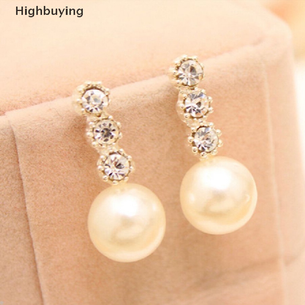 Hbid New Fashion Wanita Lady Earring Elegan Mutiara Berlian Imitasi Ear Stud Earrings 1pasang Glory