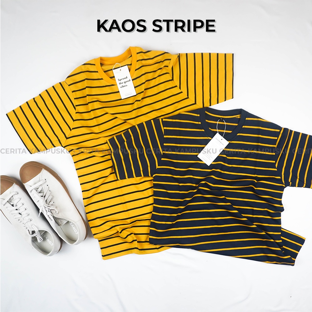 KAOS STRIPE Belang Salur Strip Garis Lengan Pendek Pria Wanita Unisex Cerita Kampusku