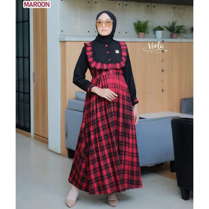 SYAFIRA DRESS ORI VIOLA HIJAB / GAMIS KEKINIAN MOTIF KOTAK