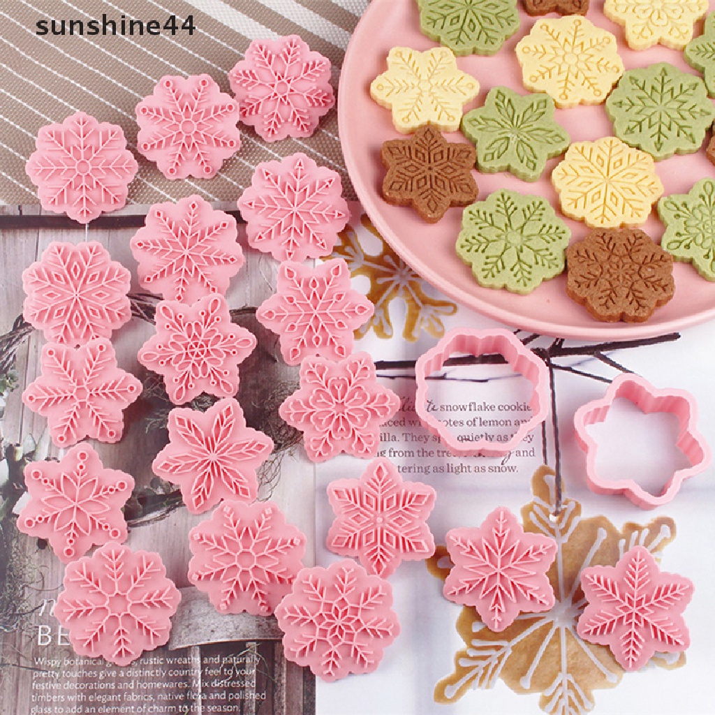 Sunshine 9pcs/set Pemotong Kue Kering Bentuk Snowflake 3D Cetakan Biskuit Plastik Cookie Bakeware.