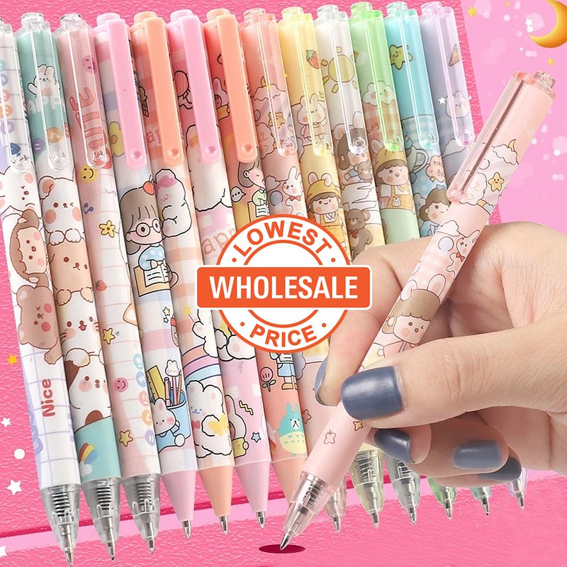 [Grosir] Cute INS Halus Menulis Pen Hitam Gel Tinta Flex Press Pulpen Ballpen Tanda Tangan Siswa Kartun Untuk Diary Scrapbooking Gambar Sekolah Kantor Hewan Perlengkapan Alat Tulis