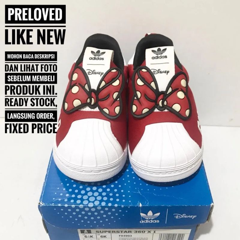 PR3LOV3D - LIKE NEW - ORIGINAL ADIDAS X DISNEY MINNIE RED BOW SUPERSTAR 360 XI - FX4903SIZE UK 6K SE