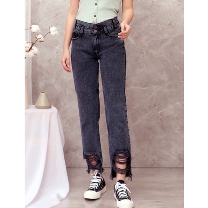 ELEGA CELANA BOYFRIEND JEANS WANITA SOBEK BAWAH RAWIS RIPPED BAWAH TERBARU KOREA Santai HIGHWAIST