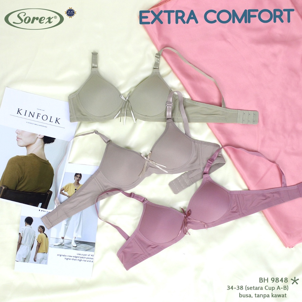 K316 - BRA/BH WANITA SOREX BUSA TIPIS TANPA KAWAT CUP KECIL 34A - 40A  DUA PENGAIT