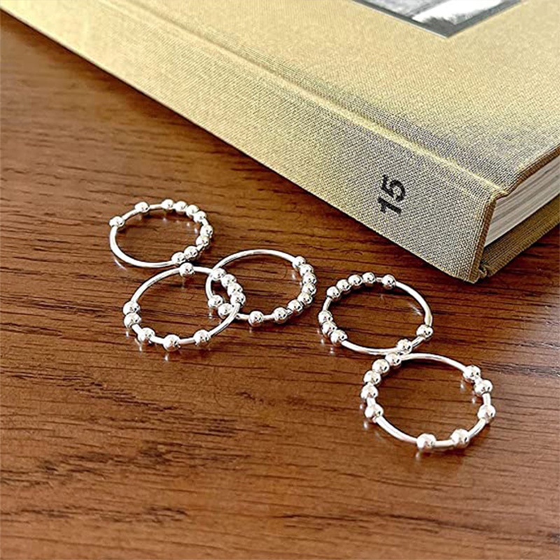 925 Sterling Silver Cincin Anti Anxiety Untuk Wanita Pria Fidget Rings For Anxiety Anxiety Ring With Beads Spinner Ring For Anxiety Spinning Ring For Anxiety