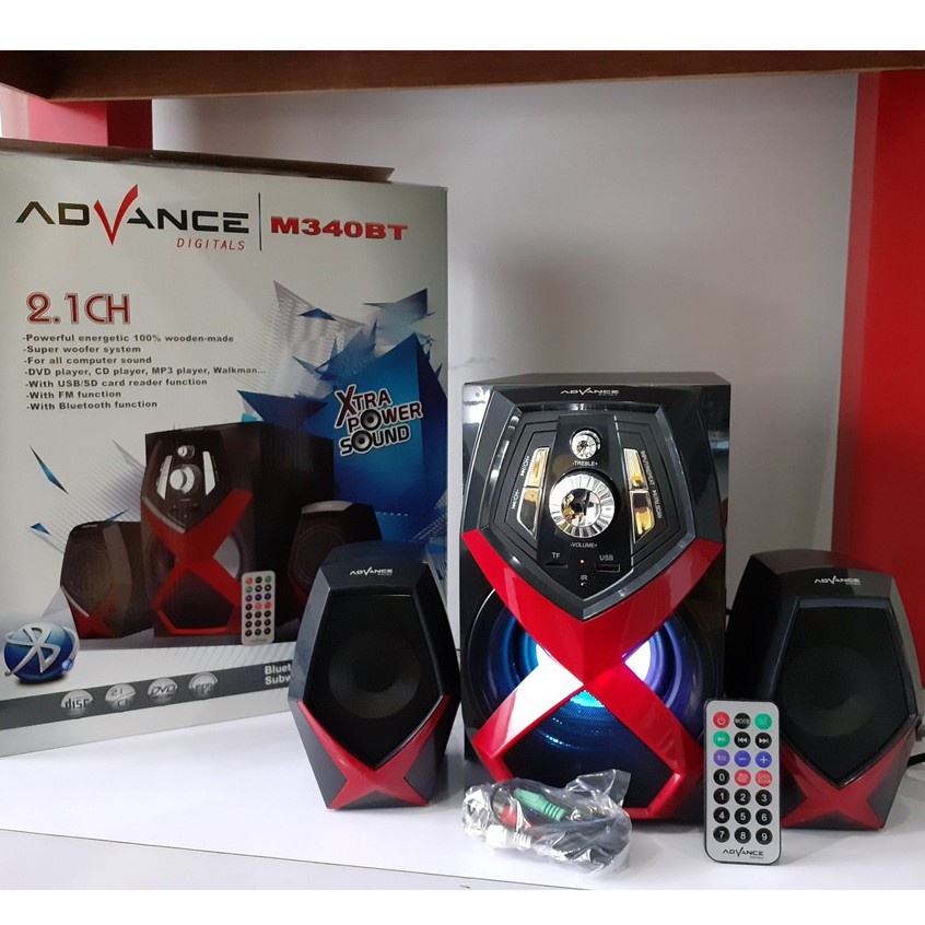 Advance M340BT - Multimedia Speaker with Subwoofer System | Advance M-340BT Speaker Aktif 2.1 Bluetooth Multimedia Subwoofer BASS | speaker blutut M 340 bt / bass bluetooth hp komputer laptop memori USB | FMS