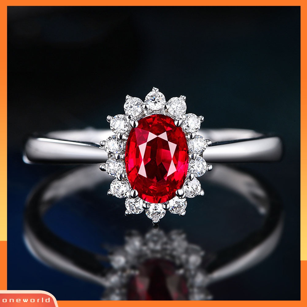 [oneworld] Wanita Berlian Imitasi Hias Oval Liontin Kalung Anting Cincin Terbuka Set Perhiasan