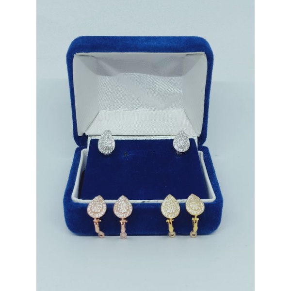 Anting jepit tears mp full + list / anting perak asli silver 925 lapis emas/ anting fashion wanita terbaru