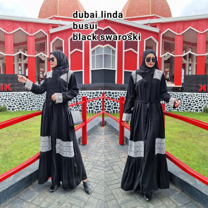 Abaya Gamis Hitam Maxi Dress Brokat Bordir Fashion Muslim Busana Wanita Turkey Dubai Linda