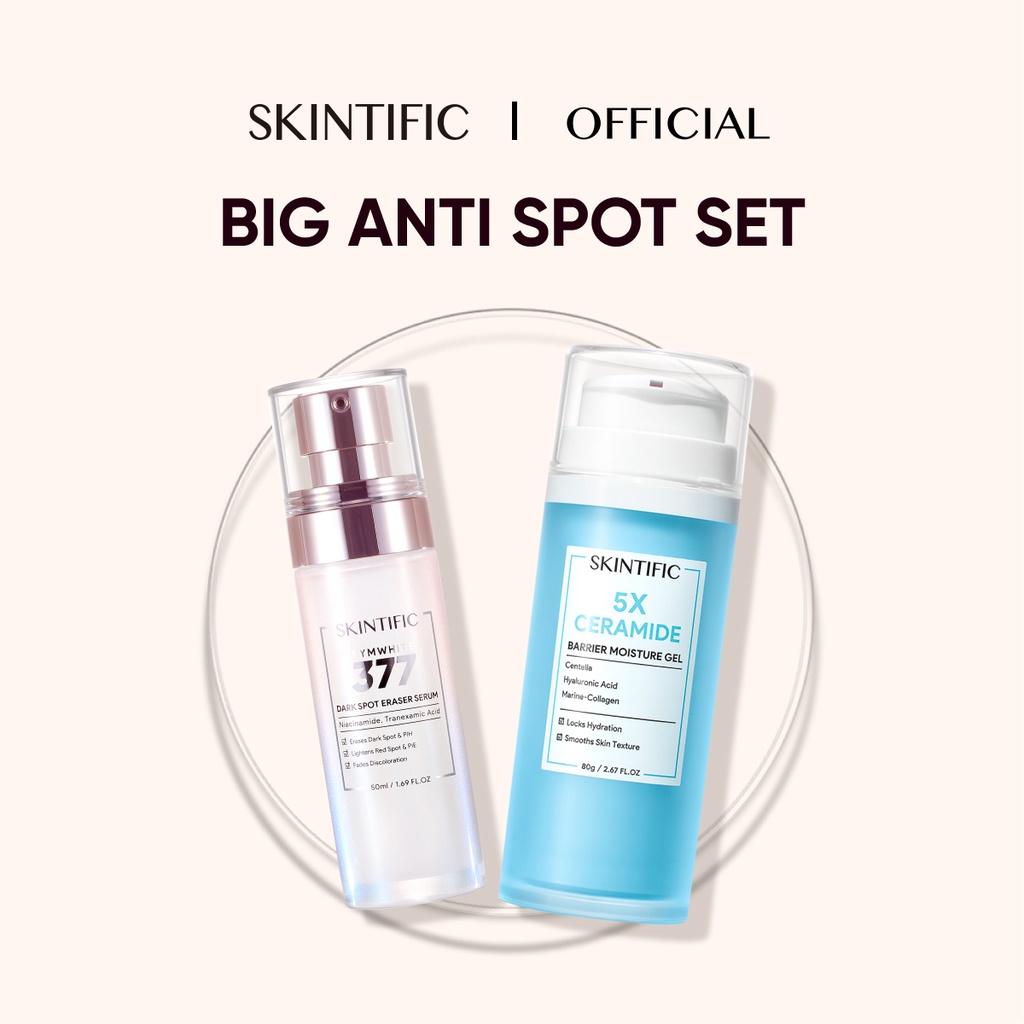 SKINTIFIC 2PCS Paket Skincare Big Size Moisturizer + Brightening Serum Anti Dark Spot / Anti Acne / Anti Aging