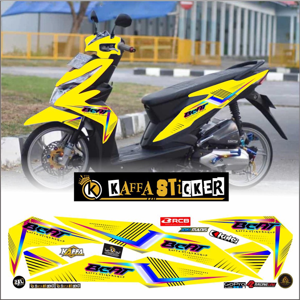 Sticker Striping Beat Esp Street-Stiker variasi list body Racing list kuning