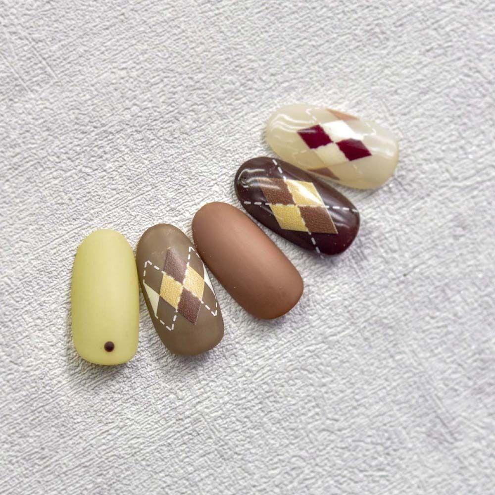 Mxbeauty Stiker Kuku Belah Ketupat Fashion Retro Pola Belah Ketupat Motif Kotak-Kotak Huruf Inggris Dekorasi Nail Art