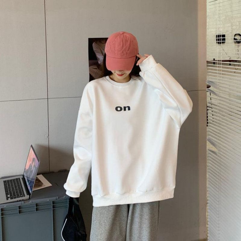 Sweater BIG SIZE ON OFF SIMPLE (S - 6XL) Crewneck Oversized Ulzzang Sweatshirts Korean Fashion Wanita Pria Oversize Harajuku Oblong S M L XL 2XL 3XL 4XL 5XL 6XL mocca beige krem coklat khaki Putih