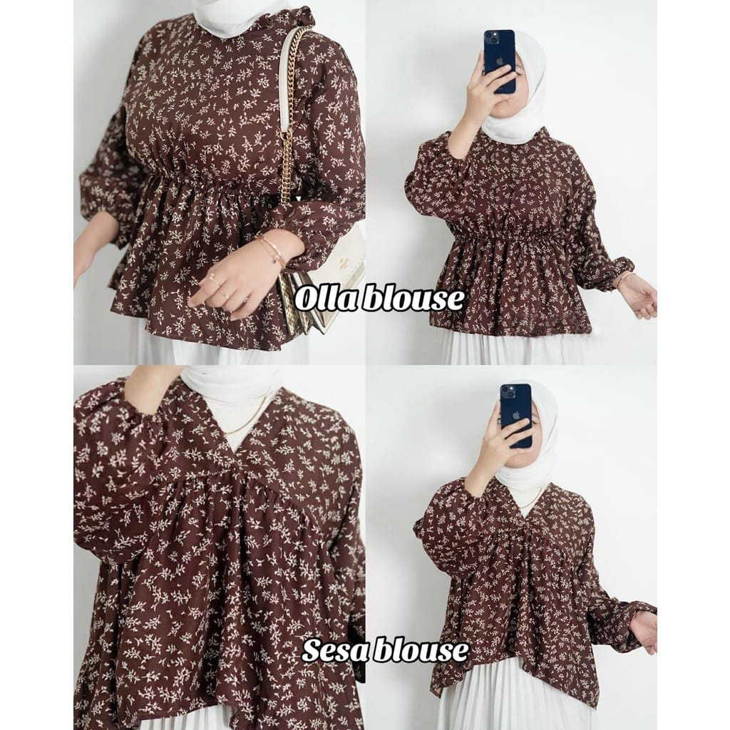 JKFashion - ZFS Atasan Blus Wanita Motif Kembang / FLOWY BLOUSE VINTAGE KOREAN STYLE | OLLA BLOUSE |