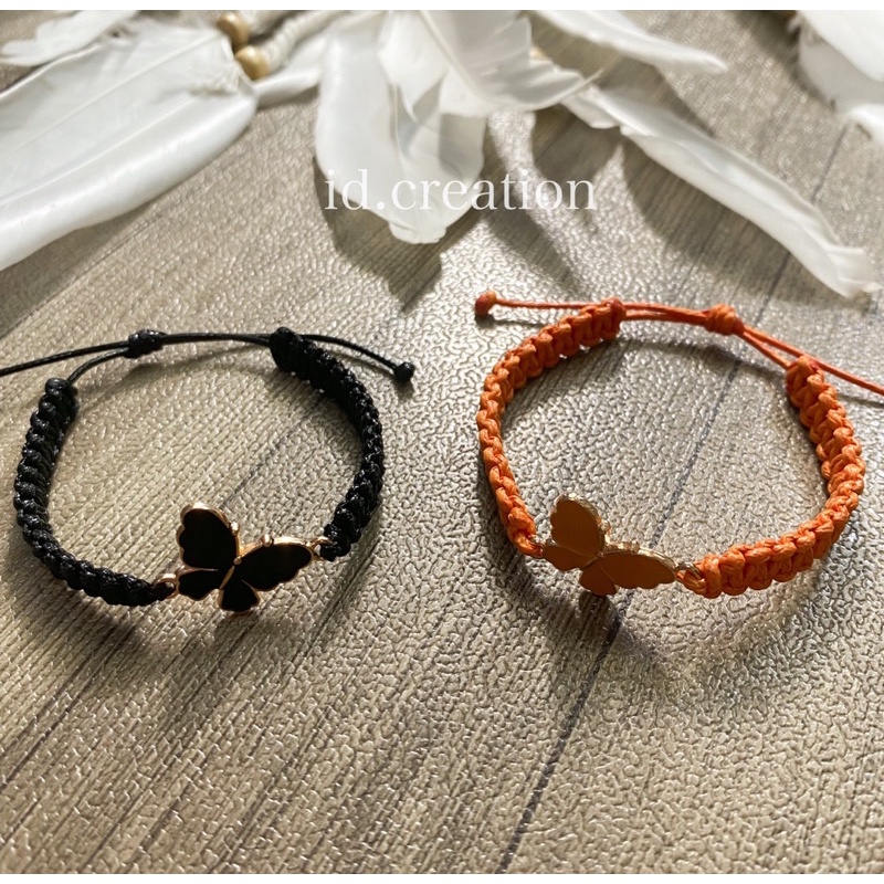 Gelang Tali Kupu Kupu Tali Kepang anyam  Tali korea 1mm Anyam Charm Enamel Kupu Kupu