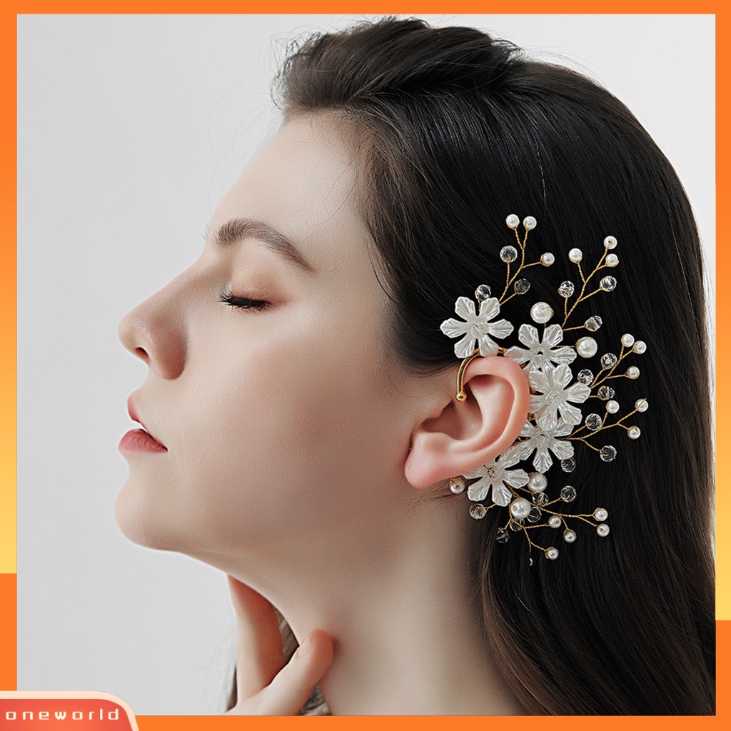 [ONE] Manset Telinga Buatan Tangan Mutiara Imitasi Tanpa Tindik Tunggal Kiri Pengantin Temperamen Peri Bunga Berlian Imitasi Telinga Tulang Klip Perhiasan Aksesori