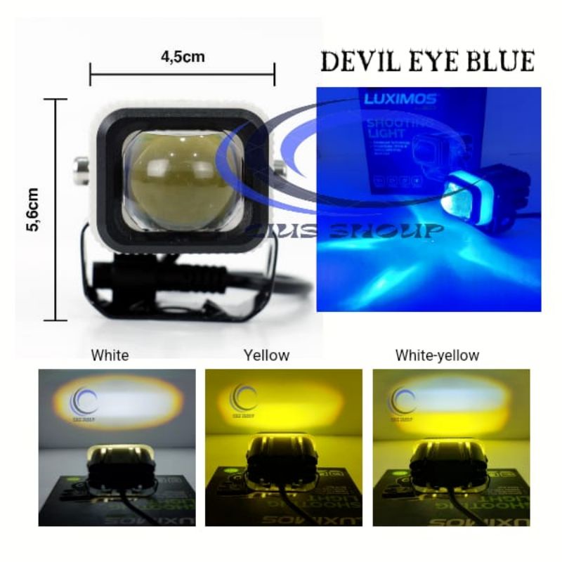 NINE LUXIMOS LAMPU LED SOROT R1 LASER 2 WARNA 4 MODE PUTIH, KUNING, PUTIH-KUNINGDAN DEVIL EYE R1 SHOOTING LINGHT MOTOR DAN MOBIL