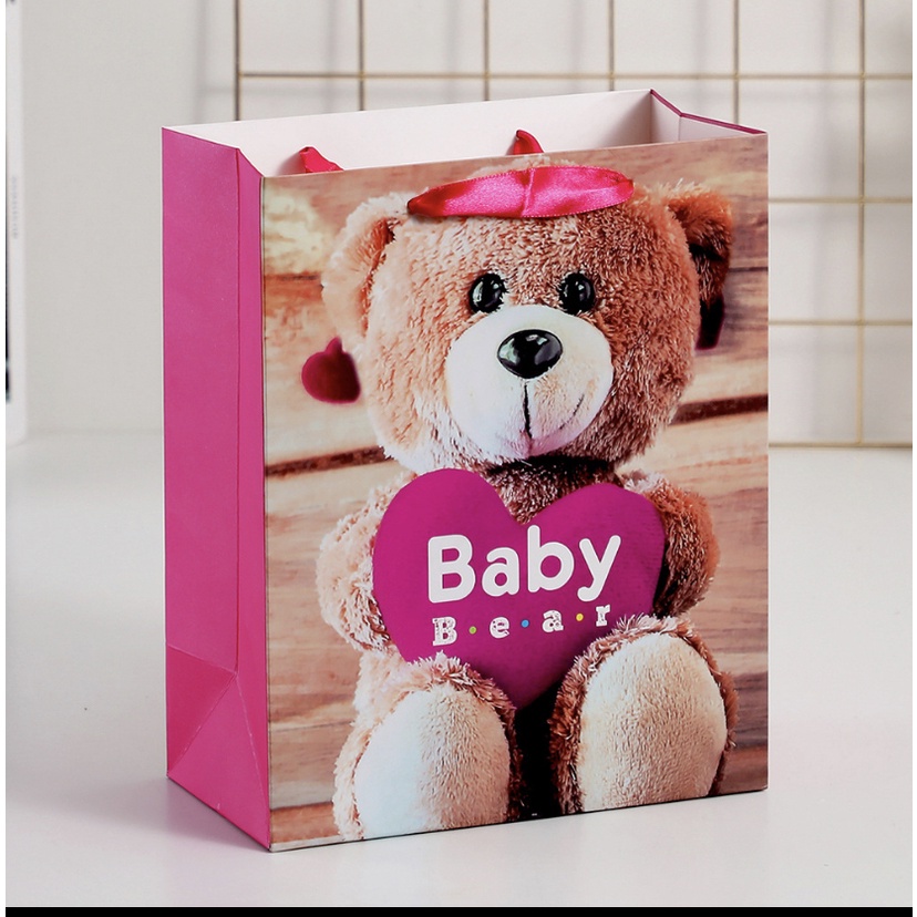 

paper bag baby bear/ Goodie bag /Paper Bag Valentine/ulang tahun Motif Bear/ Packing Bear Lucu/Paper Bag Pink/Paper Bag Mini