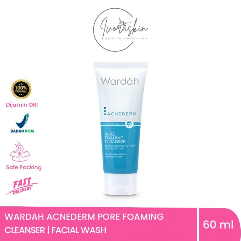 WARDAH ACNEDERM PURE FOAMING CLEANSER 60 ML - Pembersih wajah / Cuci Muka / Facial Wash untuk kulit 