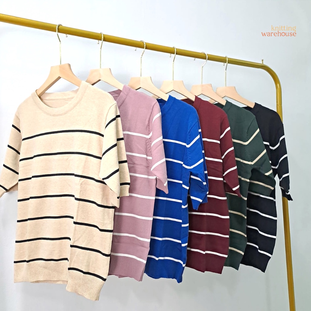 Khanza Polo Knit Stripe - Atasan Wanita Rajut NBN (5161)