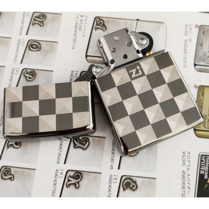 BISA COD! Korek Zippo Black Ice Motif Catur Chessboard Premium Grade Ori - Free Box MANCIS ZIPPO MOTIF CATUR