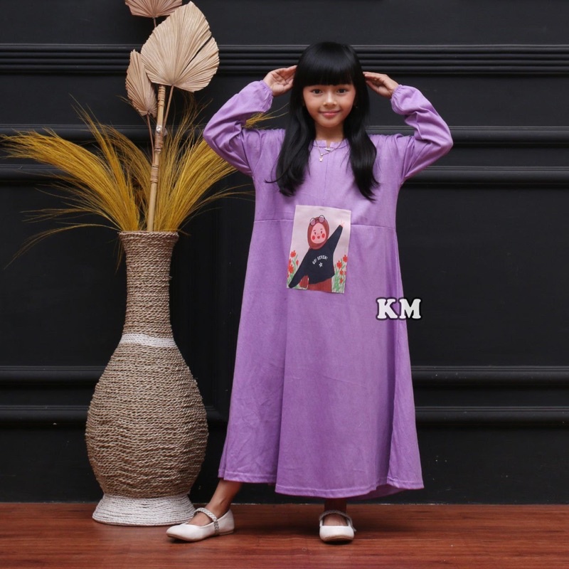 GAMIS ANAK KAOS DASTER ANAK PEREMPUAN MOTIF KOREA DASTER GAMIS ANAK MUSLIMAH BAHAN KAOS