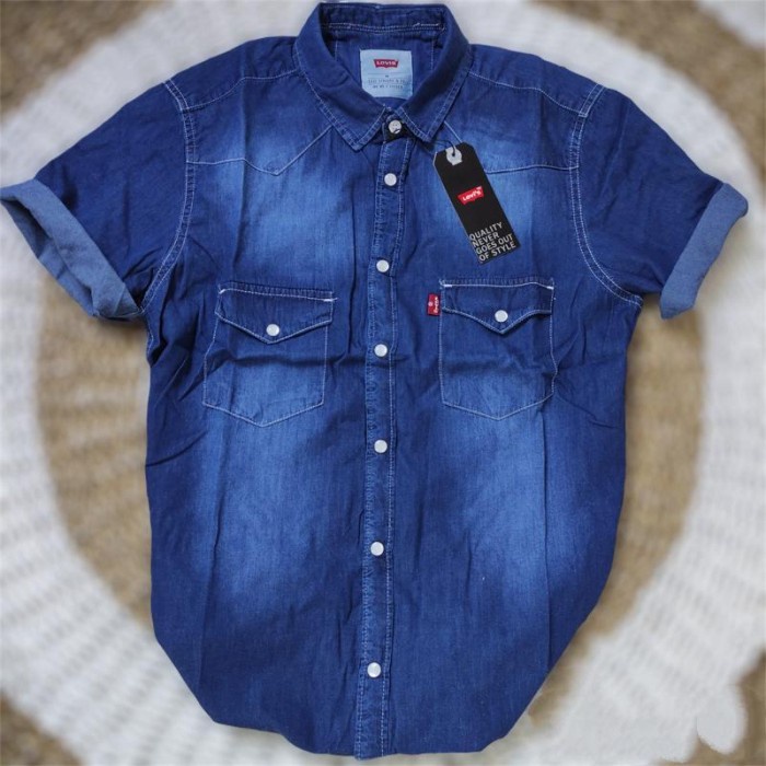 New Kemeja Levis Pria Lengan Pendek Model Denim