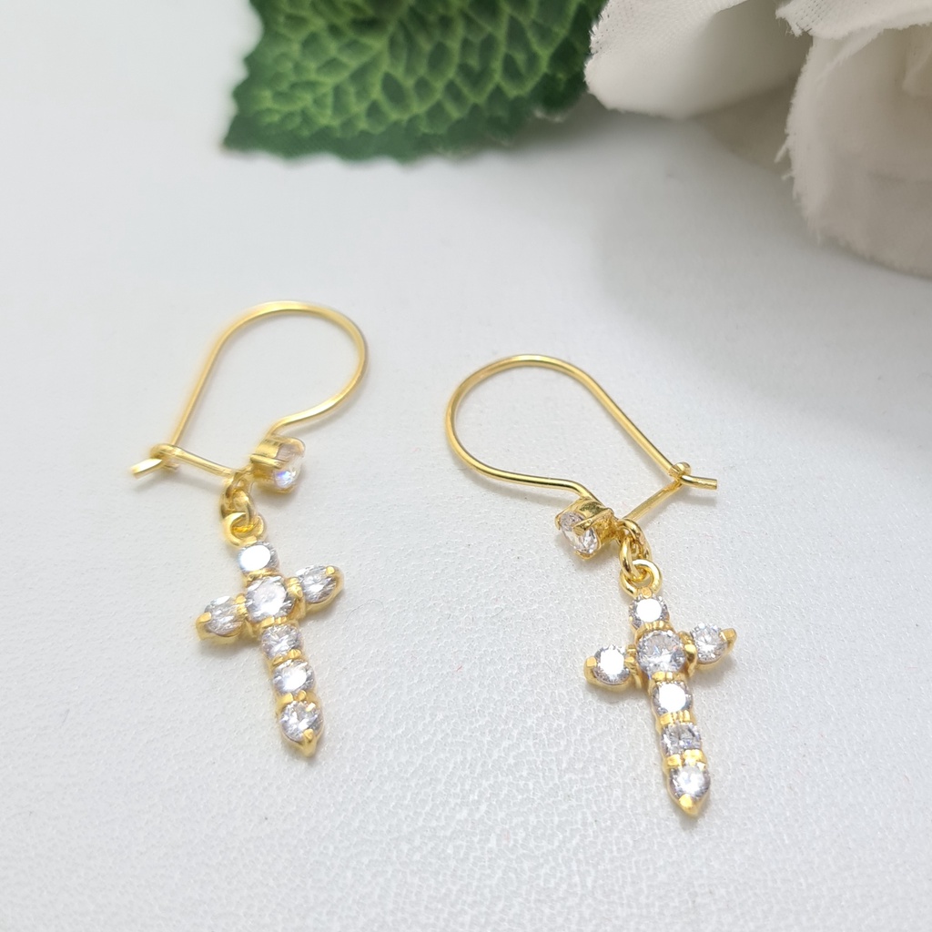 Jual Anting Kait Bandul Salib Mata Putih Emas Muda Shopee Indonesia