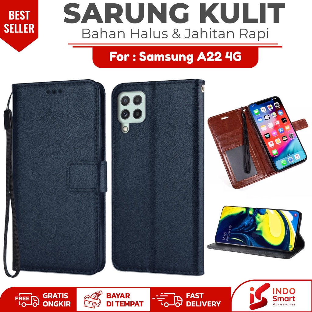Samsung A22 4G / Case Samsung A22 4G / Leather Wallet Case Dompet Sarung Kulit Hp