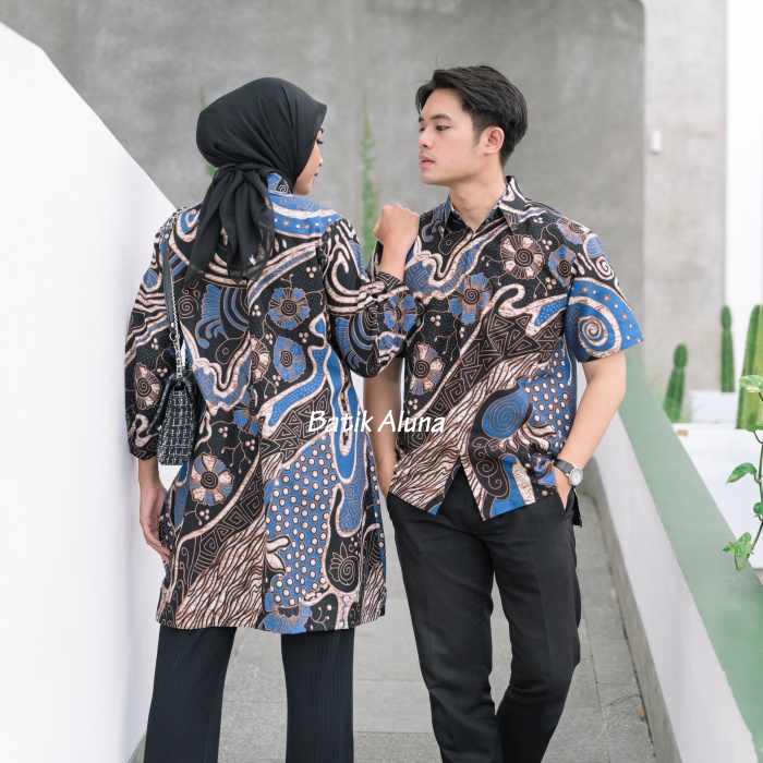 Baju Batik Couple Pasangan Terbaru Premium Modern Original Lapis Furing - Lapis Trikot Batik Kerja Kantor Kondangan Size S M L XL XXL XXXL 022