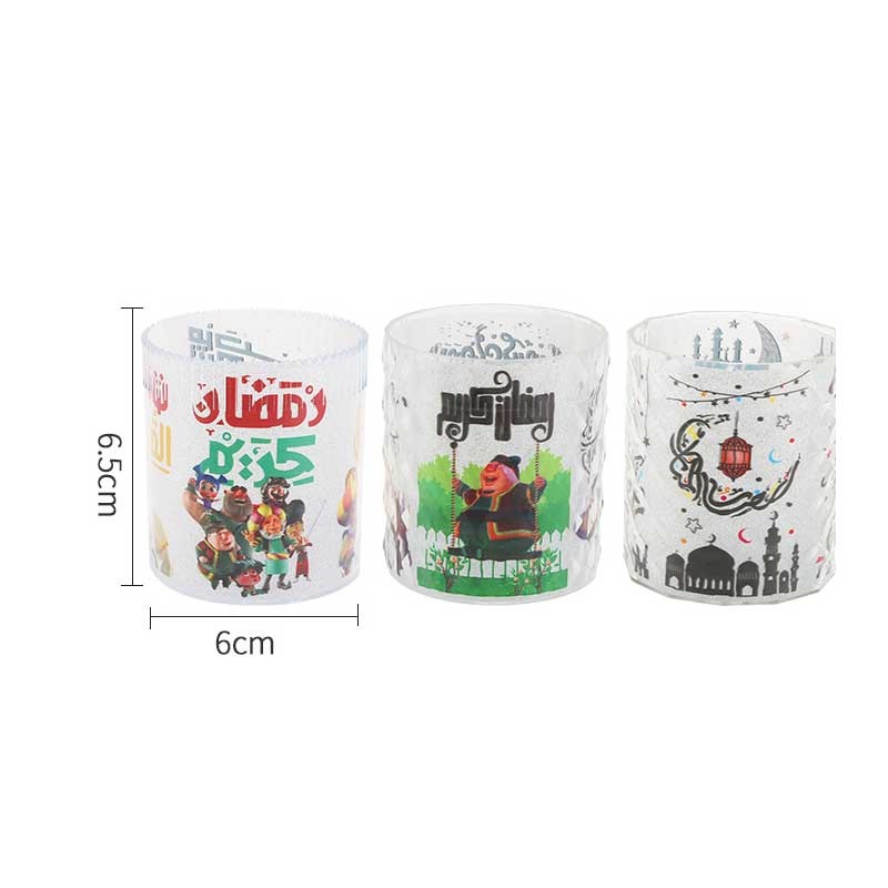 Pesta Lebaran Idul Fitri Ornamen Hadiah Lilin LED Lampu Malam Retro Transparan Elektronik Candle Light Lilin Cup Lampu Ramadhan Dekorasi Desktop Lamp Romantic Painting Lamp
