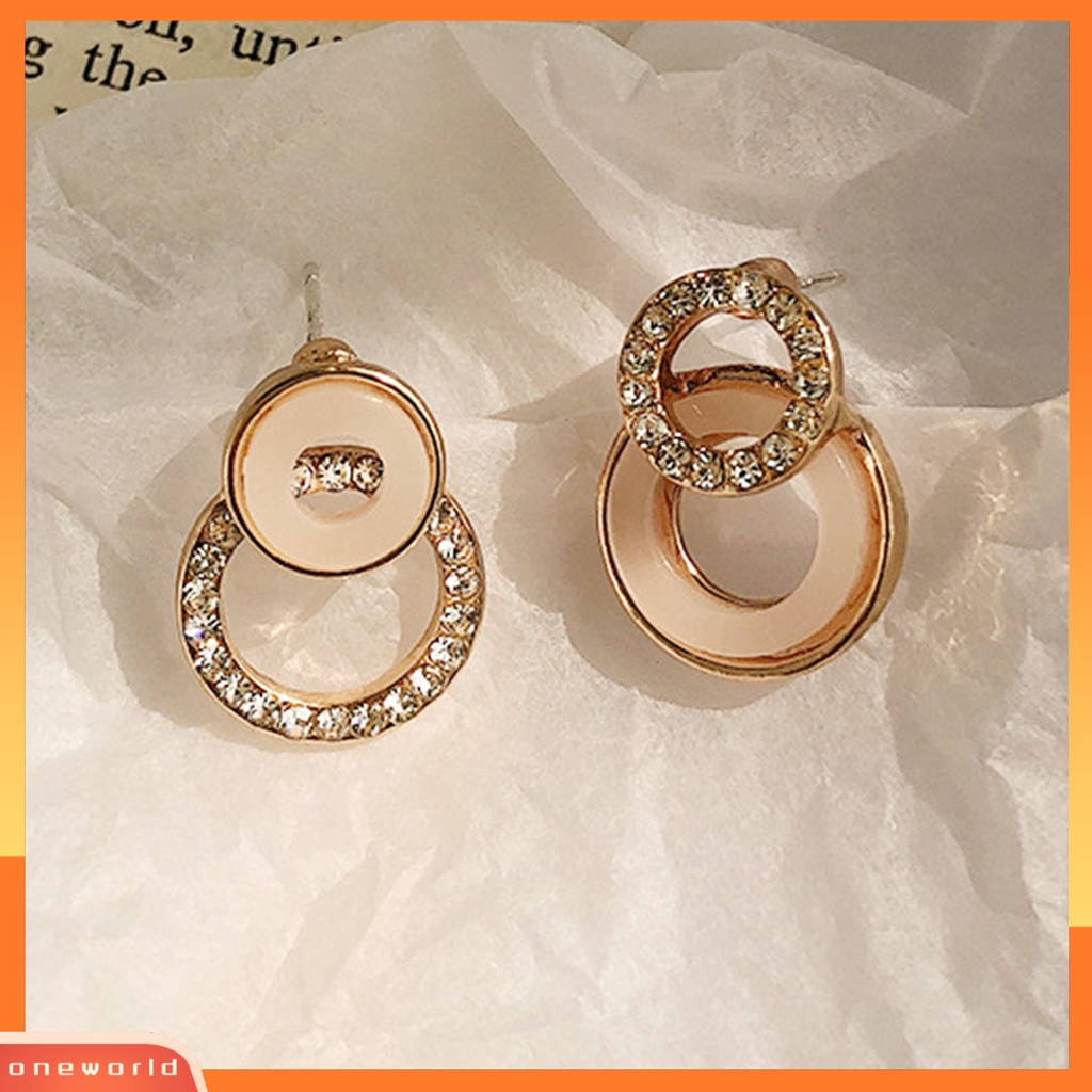 {oneworld} 1pasang Anting Lady Bulat Berlian Imitasi Asimetris Hollow Out Stud Earrings Untuk Hadiah