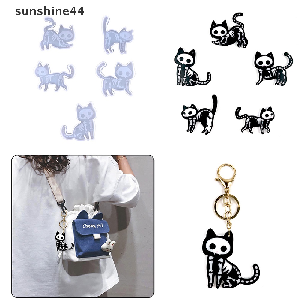 Sunshine 5Pcs/Set Cetakan Silikon Kucing Lucu DIY Anting Kalung Gantungan Kunci Liontin Cetakan.