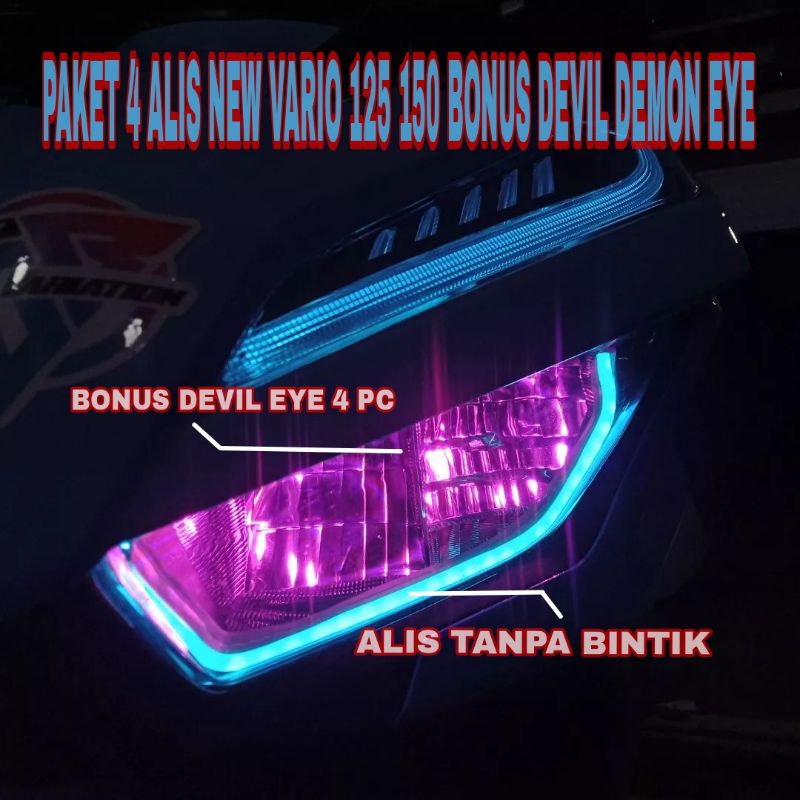 PROMO Paket lampu alis new vario 125 150 4 alis bonus 4 devil demon eye tanpa bintik led grade super terang